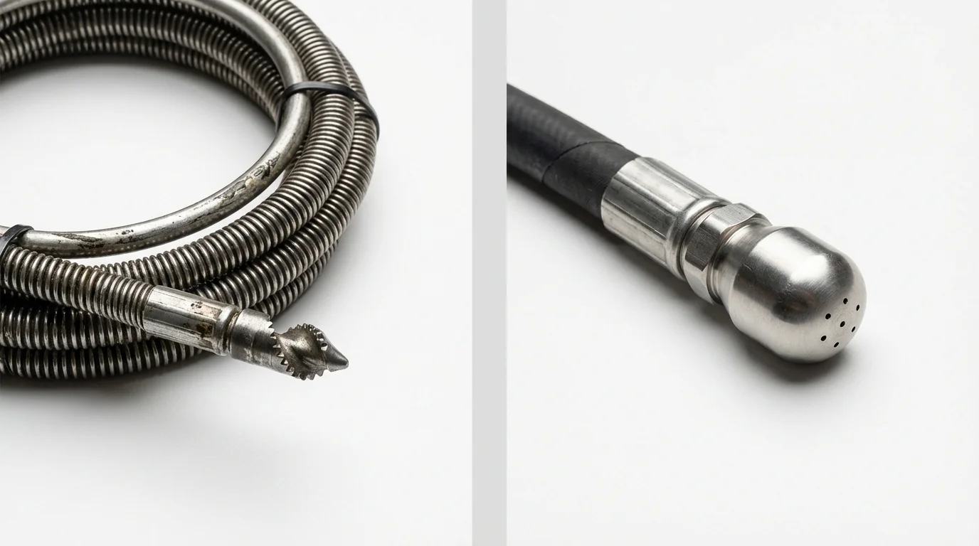 Drain snake cable and hydro jetting nozzle used for drain cleaning in Kenton, OH