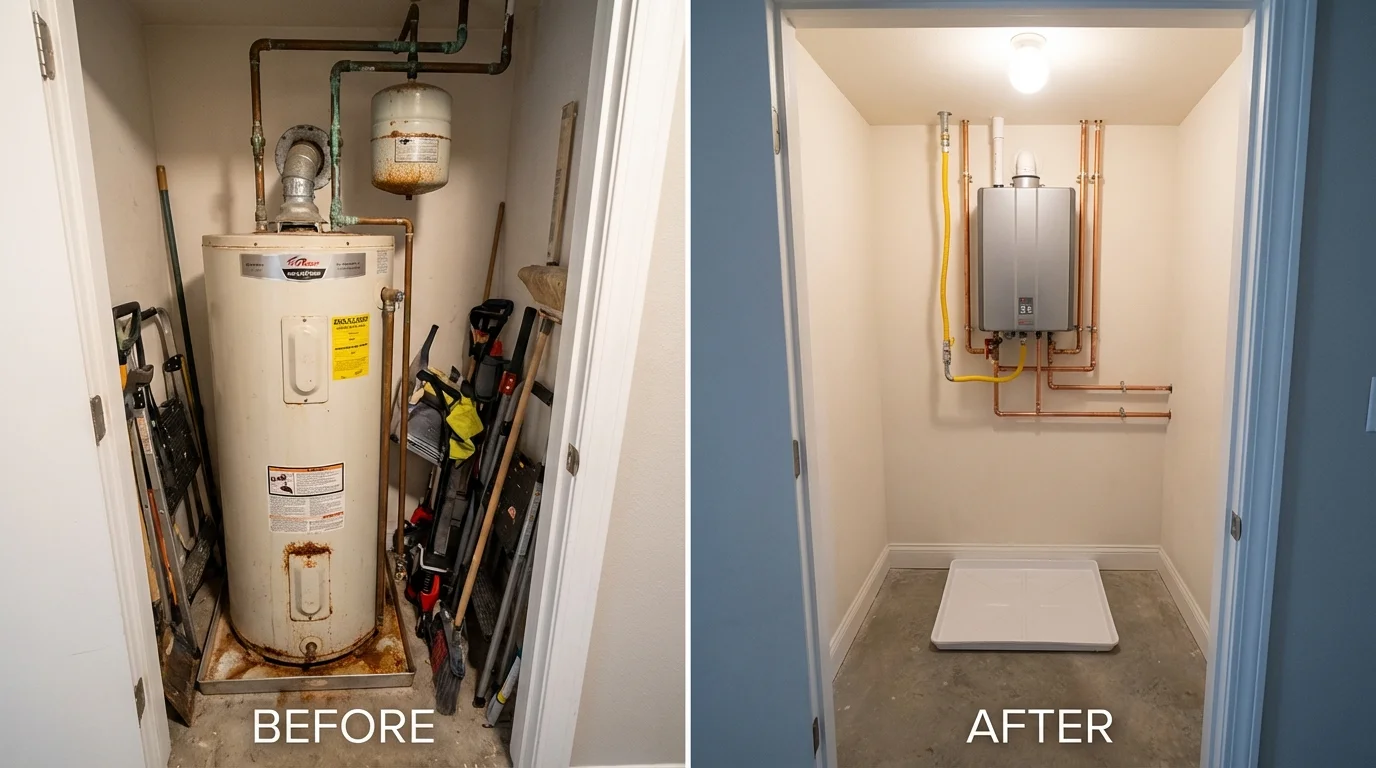 Tank water heater versus wall-mounted tankless unit comparison for Kenton, OH homeowners